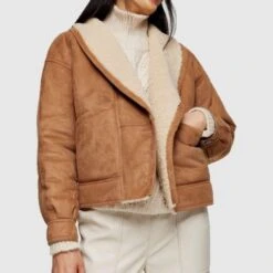 Rachel Omega Brown Faux Shearling Leather Jacket