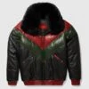 Red Green And Black Bomber Leather Jacket