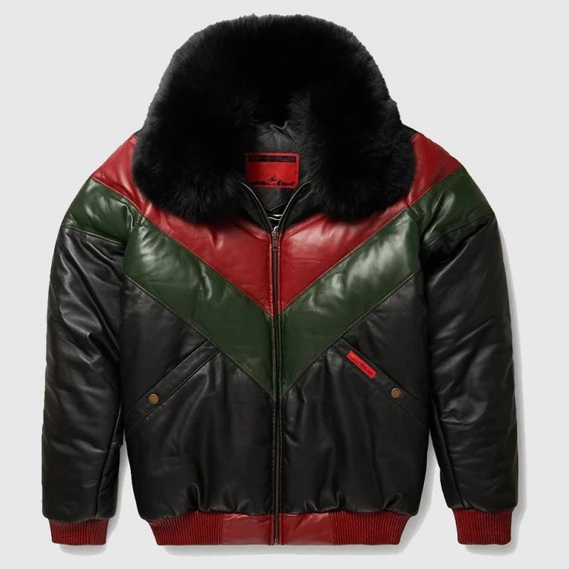 Red Green And Black Bomber Leather Jacket 3 Red Green And Black Bomber Leather Jacket