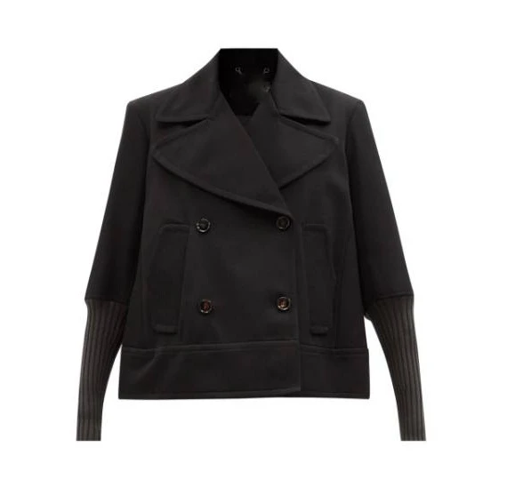 Ribbed Cuff Wool Double Breasted Peacoat 2 Ribbed Cuff Wool Double Breasted Peacoat