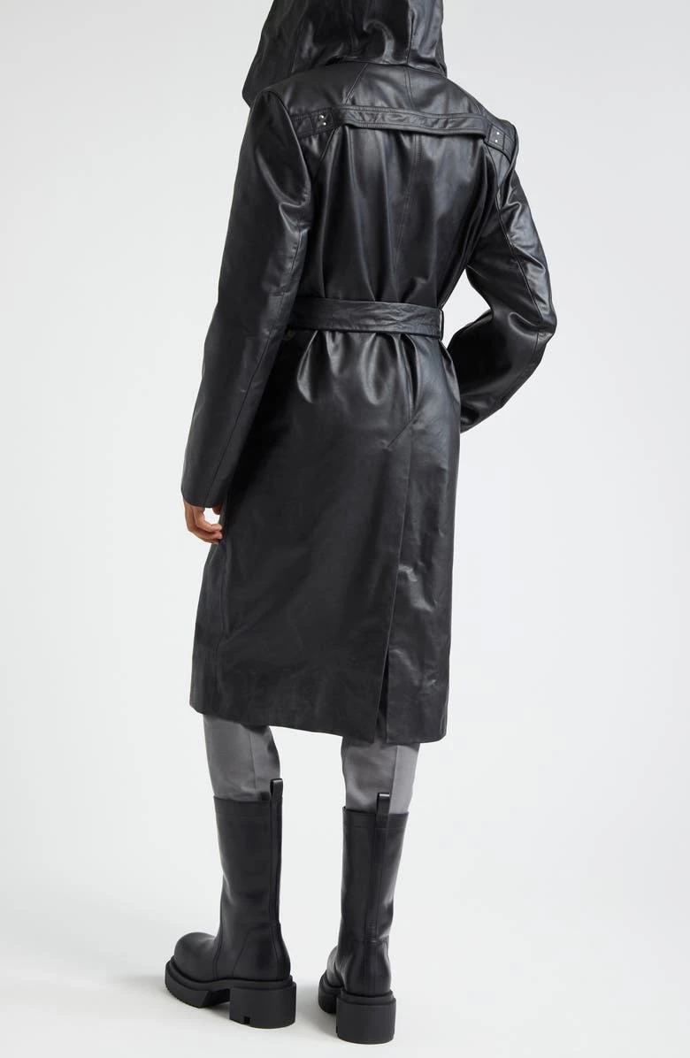 Rick Owens Black Hooded Leather Wrap Coat 4 Rick Owens Black Hooded Leather Wrap Coat - Image 2