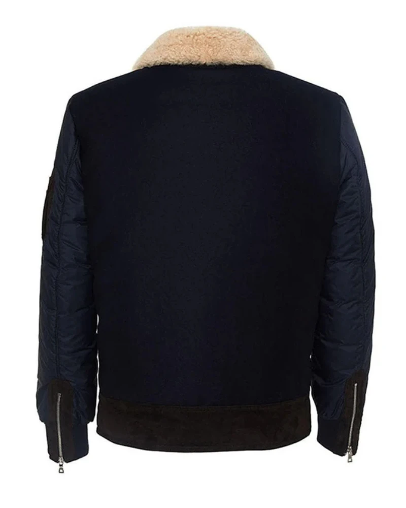 Robert Men’s Aviator Navy Blue Wool Jacket 4 Robert Men’s Aviator Navy Blue Wool Jacket - Image 2