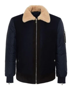 Robert Men’s Aviator Navy Blue Wool Jacket