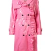 Ruffle-Trimmed Trench Pink Coat -Us Military Jacket Ruffle Trimmed Trench Pink Coat