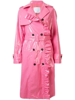Ruffle-Trimmed Trench Pink Coat