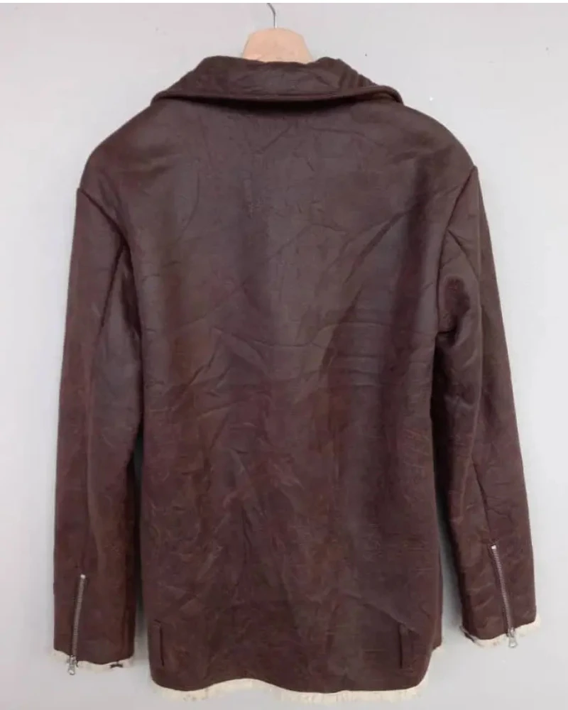 SLY Asymmetric B-3 Maroon Shearling Jacket 5 SLY Asymmetric B-3 Maroon Shearling Jacket - Image 3