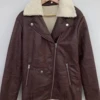 SLY Asymmetric B-3 Maroon Shearling Jacket