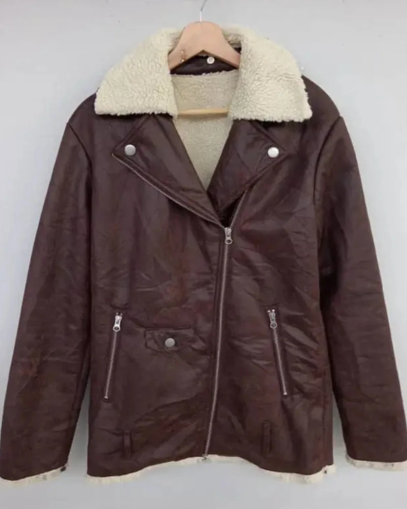 SLY Asymmetric B-3 Maroon Shearling Jacket 3 SLY Asymmetric B-3 Maroon Shearling Jacket