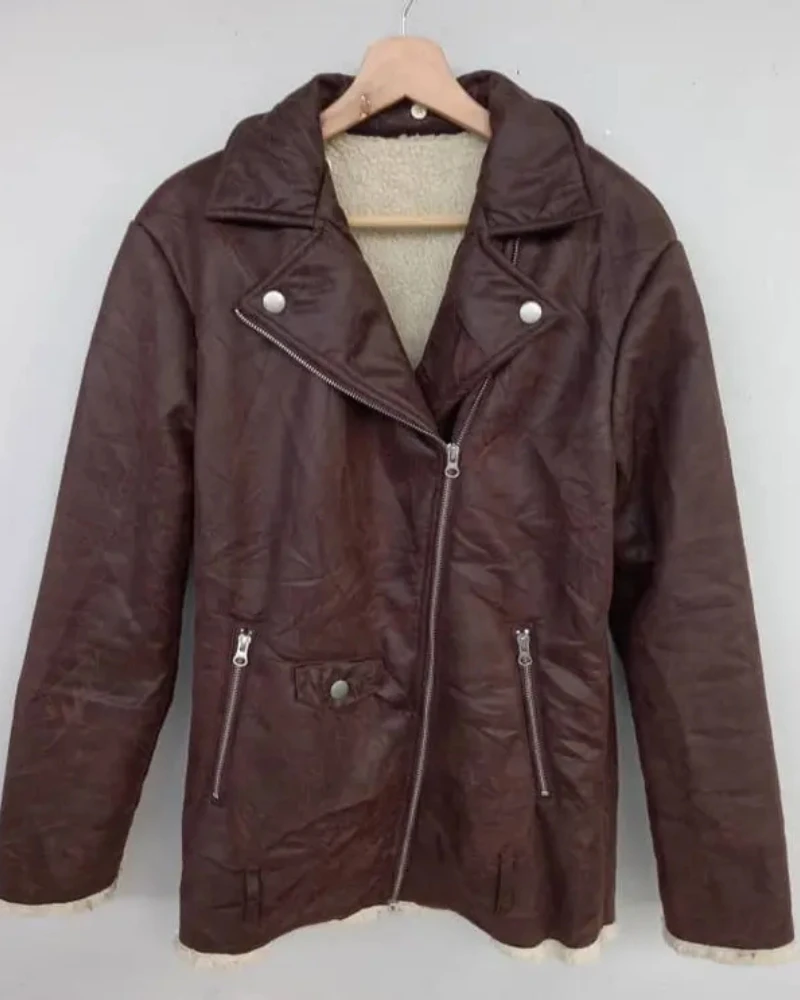 SLY Asymmetric B-3 Maroon Shearling Jacket 4 SLY Asymmetric B-3 Maroon Shearling Jacket - Image 2