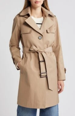 Sam Edelman Cotton Sand Trench Coat With Removable Hood