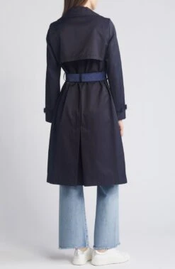 Sam Edelman Navy Blue Corduroy Contrast Trench Coat -Us Military Jacket Sam Edelman Navy Blue Corduroy Contrast Trench Coat