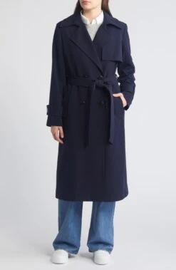 Sam Edelman Navy Blue Double Breasted Belted Trench Coat