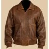 Vintage Brown Leather Bomber Jacket