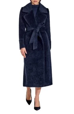Sentaler Midnight Blue Wool & Alpaca Blend Bouclé Wrap Coat