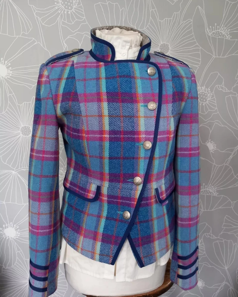Stuning Designer Scottish Tweed Tartan Military Jacket 3 Stuning Designer Scottish Tweed Tartan Military Jacket