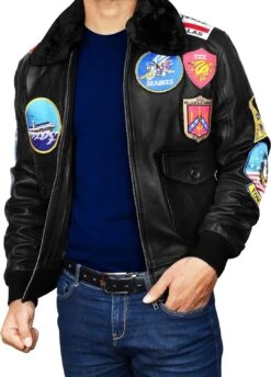 Tom Cruise Us Air Force Black Leather Fur Collar G-1 Aviator Pilot Jacket