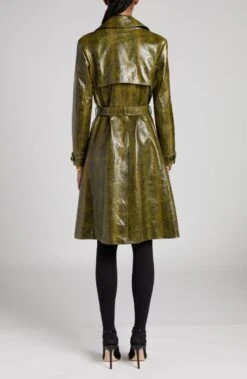 Tom Ford Olive Snakeskin Embossed Leather Trench Coat -Us Military Jacket Tom Ford Olive Snakeskin Embossed Leather Trench Coat