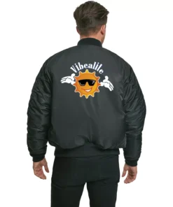 Vibealite Ma-1 Black Bomber Flight Logo Embroidered Jacket
