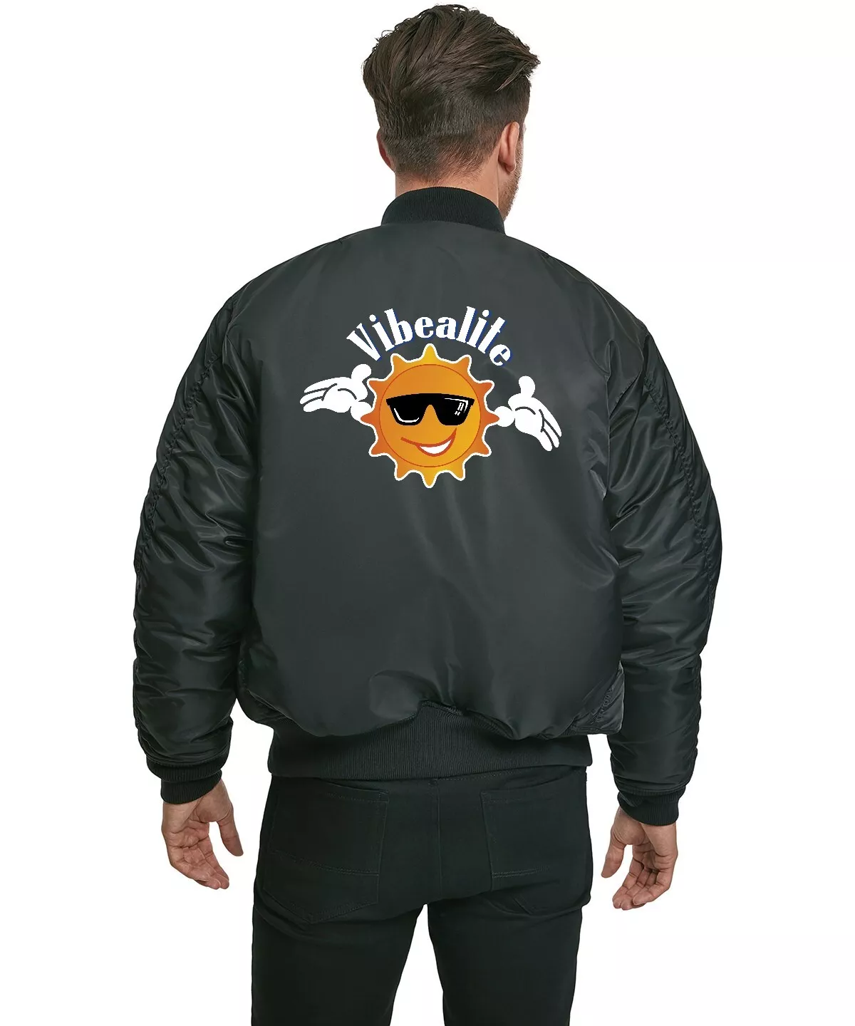 Vibealite Ma-1 Black Bomber Flight Logo Embroidered Jacket 3 Vibealite Ma-1 Black Bomber Flight Logo Embroidered Jacket