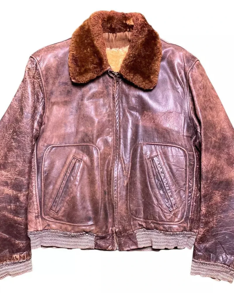 Vintage A-2 Brown Collar Boa Cause Leather Flight Jacket 3 Vintage A-2 Brown Collar Boa Cause Leather Flight Jacket