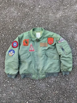 Vintage Maverick Top Gun Bomber Military Green Jacket