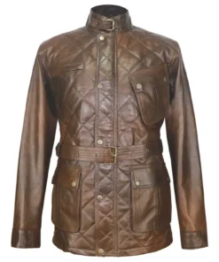 Vintage Nappa Brown Leather Quilted Field Jacket