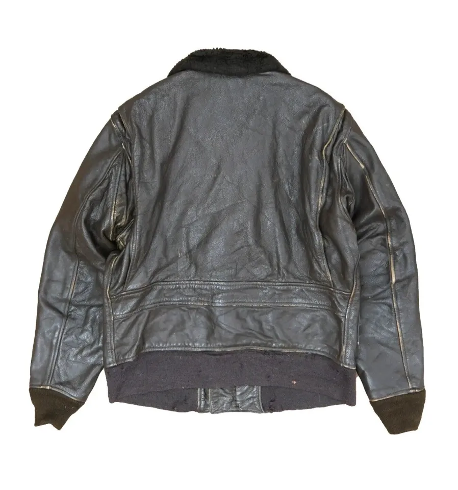 Vintage Navy G-1 Black Leather Flight Bomber Jacket 4 Vintage Navy G-1 Black Leather Flight Bomber Jacket - Image 2