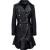 WOMENS BACK BUCKLE REAL LEATHER LONG GOTHIC COAT