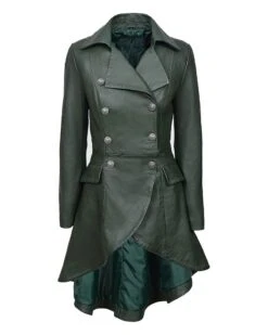 WOMENS BACK BUCKLE REAL LEATHER LONG GOTHIC COAT -Us Military Jacket WOMENS BACK BUCKLE REAL LEATHER LONG GOTHIC COAT2