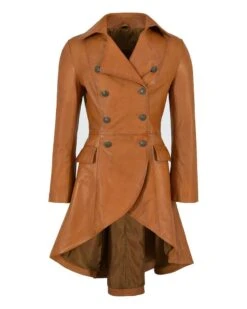 WOMENS BACK BUCKLE REAL LEATHER LONG GOTHIC COAT -Us Military Jacket WOMENS BACK BUCKLE REAL LEATHER LONG GOTHIC COAT4