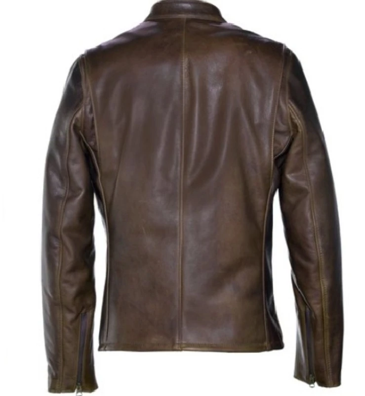 Waxed Natural Pebbled Cowhide Cafe Leather Jacket 4 Waxed Natural Pebbled Cowhide Cafe Leather Jacket - Image 2