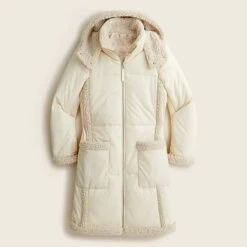 White Puffer Sheepskin Military Coat