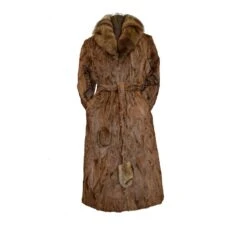Women Brown Karakul Fur Long Winter Trench Coat