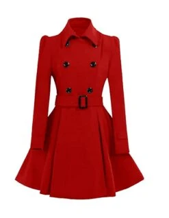 Women Double Breasted Swing Pea Coat