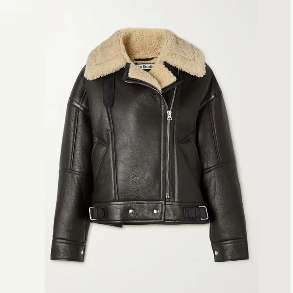 Women RAF B-3 Black Sheepskin Shearling Leather Jacket 3 Women RAF B-3 Black Sheepskin Shearling Leather Jacket