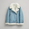 Women RAF B-3 Sheepskin Leather Aviator Light Blue Jacket