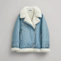 Women RAF B-3 Sheepskin Leather Aviator Light Blue Jacket