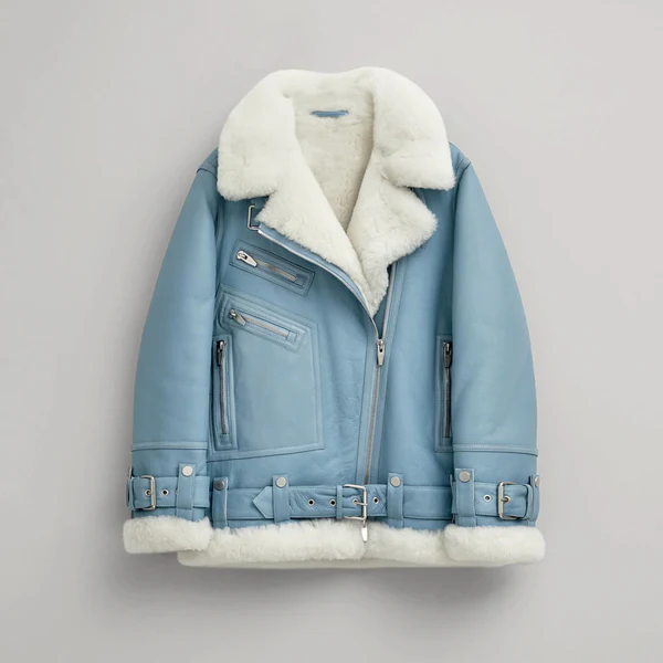 Women RAF B-3 Sheepskin Leather Aviator Light Blue Jacket 3 Women RAF B-3 Sheepskin Leather Aviator Light Blue Jacket