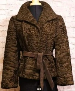 Women Persian Lamb Karakul Fur Brown Jacket