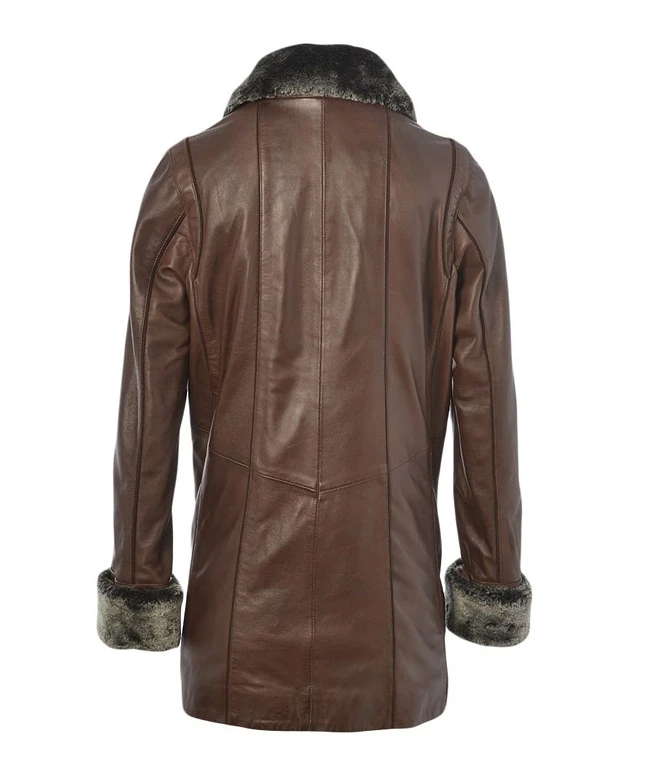 Women’s Brown Real Leather Coat 4 Women’s Brown Real Leather Coat - Image 2
