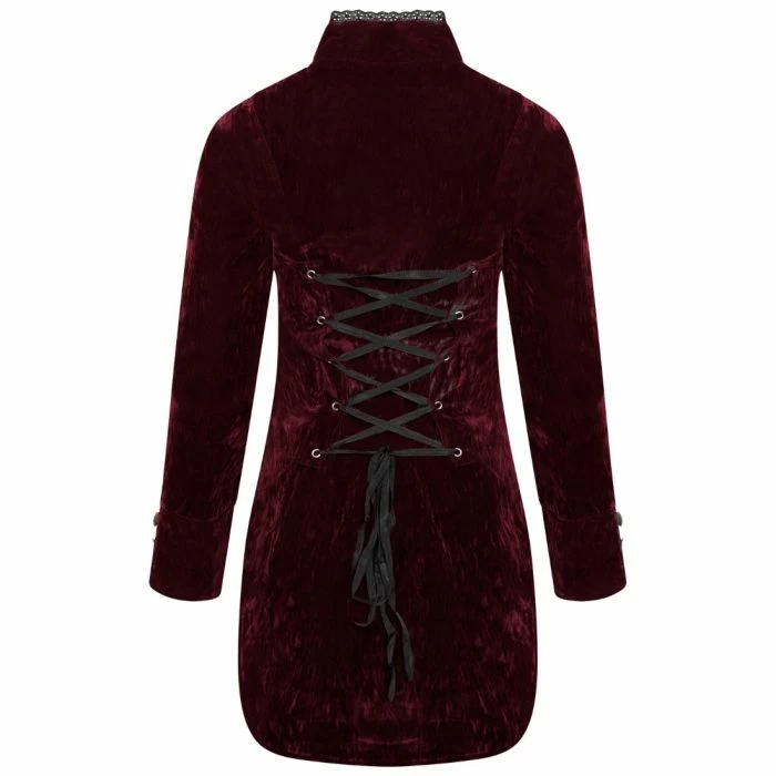 Women’s Burgundy Velvet Gothic Parade Tailcoat 4 Women’s Burgundy Velvet Gothic Parade Tailcoat - Image 2