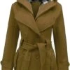 Women’s Checkered Hooded Style Khaki Trench Coat -Us Military Jacket Womens Checkered Hooded Style Khaki Trench Coat