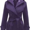 Women’s Checkered Hooded Style Purple Trench Coat -Us Military Jacket Womens Checkered Hooded Style Purple Trench Coat