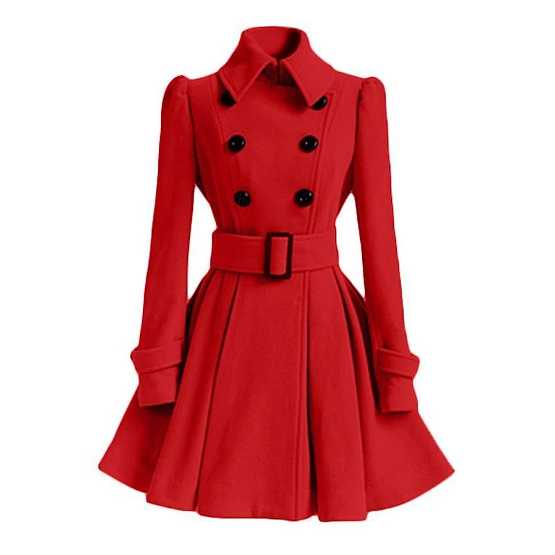 Women’s Fashion Classic Winter Thick Europe Belt Buckle Red Trench Coat 3 Women’s Fashion Classic Winter Thick Europe Belt Buckle Red Trench Coat