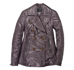 Womens Leather Pea Coat