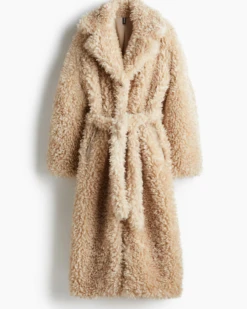 Women’s Light Beige Tie-belt Teddy Coat