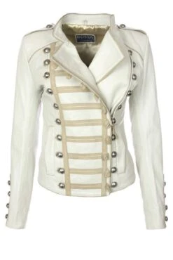 Womens Military White Leather Parade Jacket