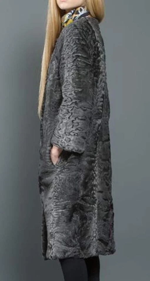 Women Real Persian Lamb Fur Grey Trench Coat 6 Women Real Persian Lamb Fur Grey Trench Coat - Image 4