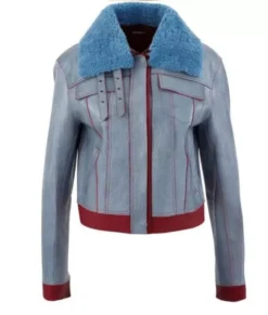 Love Life Sara Yang Fur Collar Blue Leather Jacket