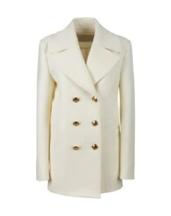 Regular Plain Ivory Pea Coat